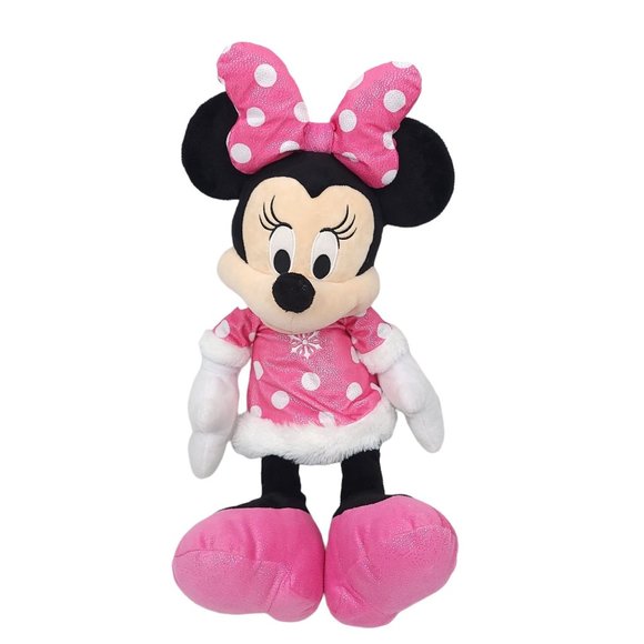 Disney Minnie Mouse Plush Doll 24" Stuffed Animal Toy Pink Polka Dot Snowflake - Picture 1 of 12